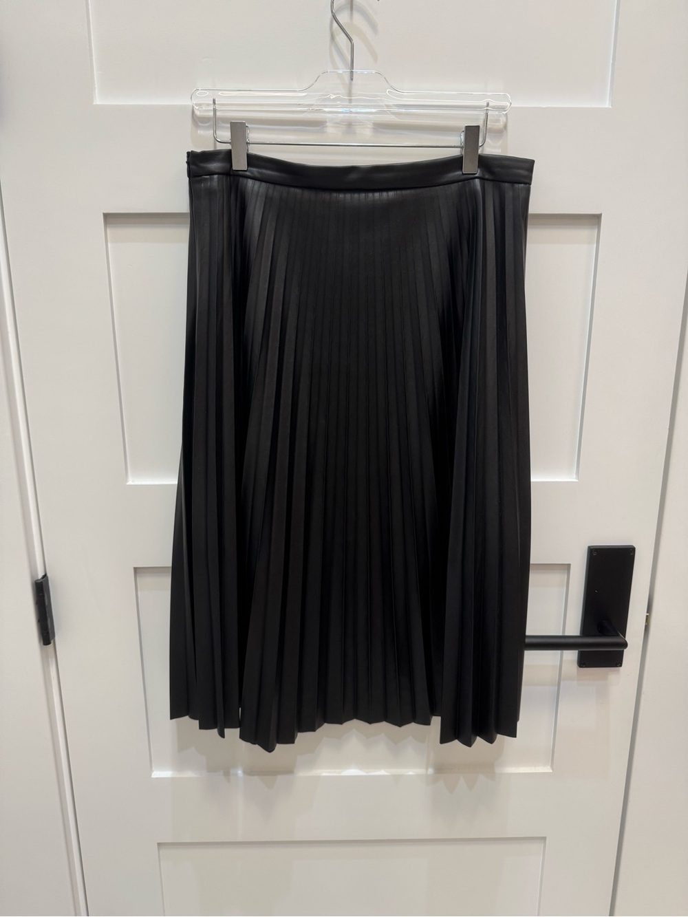 7 For All Mankind Black Pleated Faux Leather Midi Skirt